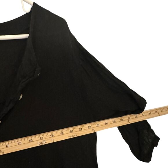 Liabella Black Linen Lace Back Pearl Button 3/4 Sleeve Flowy Lagenlook Blouse L - Picture 3 of 6